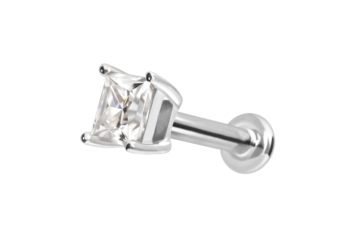 14 carat gold labret with push fit MOISSANITE SQUARE