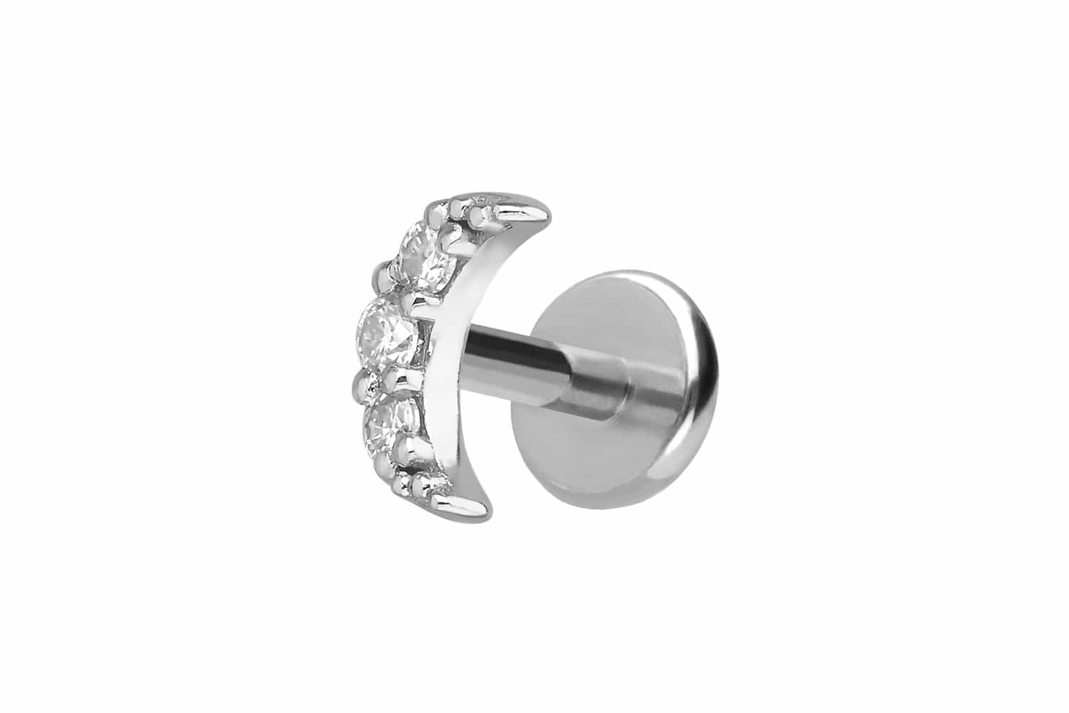 Titanium labret with internal thread + 925 silver attachment MOISSANITE MOON