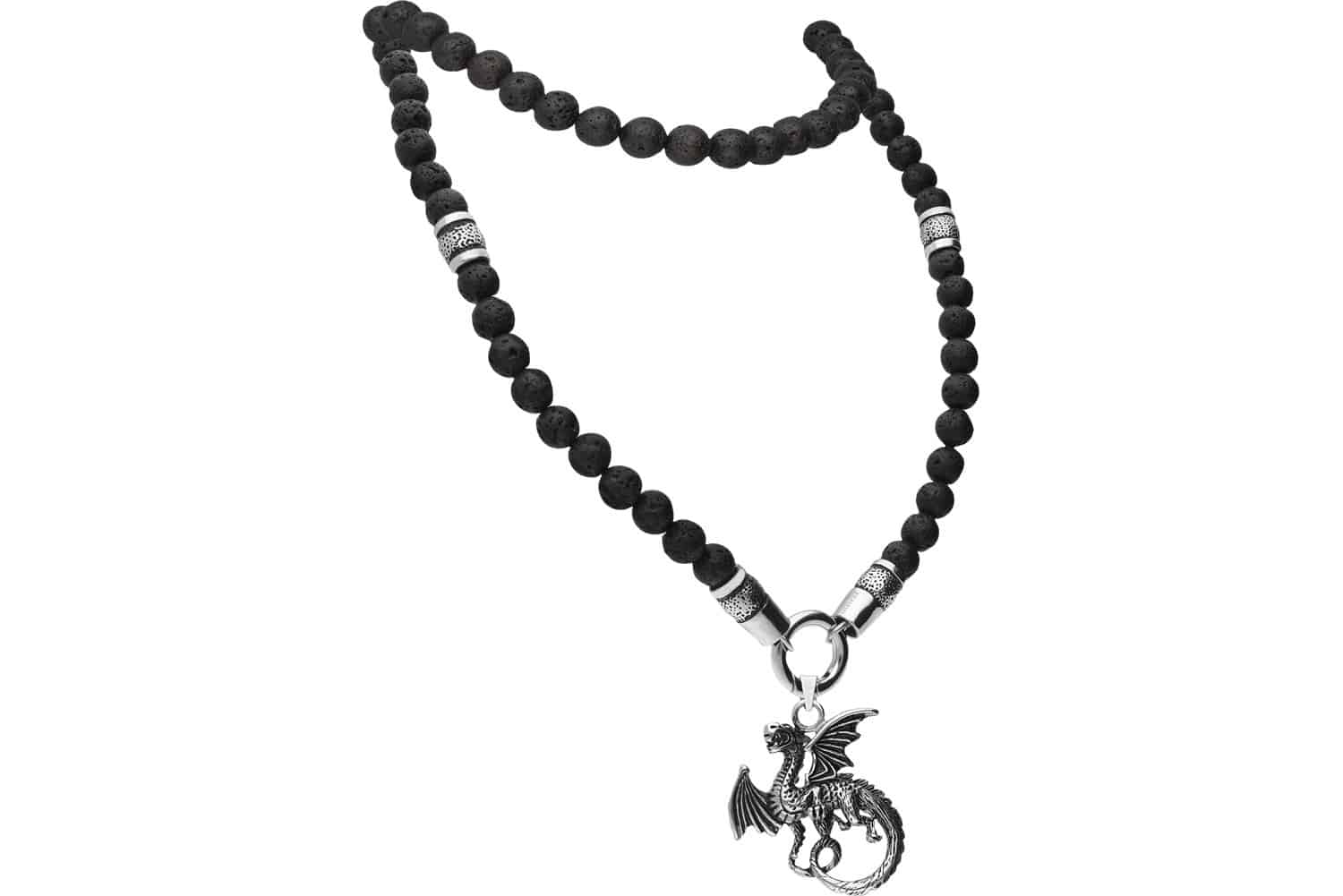 SET Lava stone ball chain + surgical steel pendant DRAGON