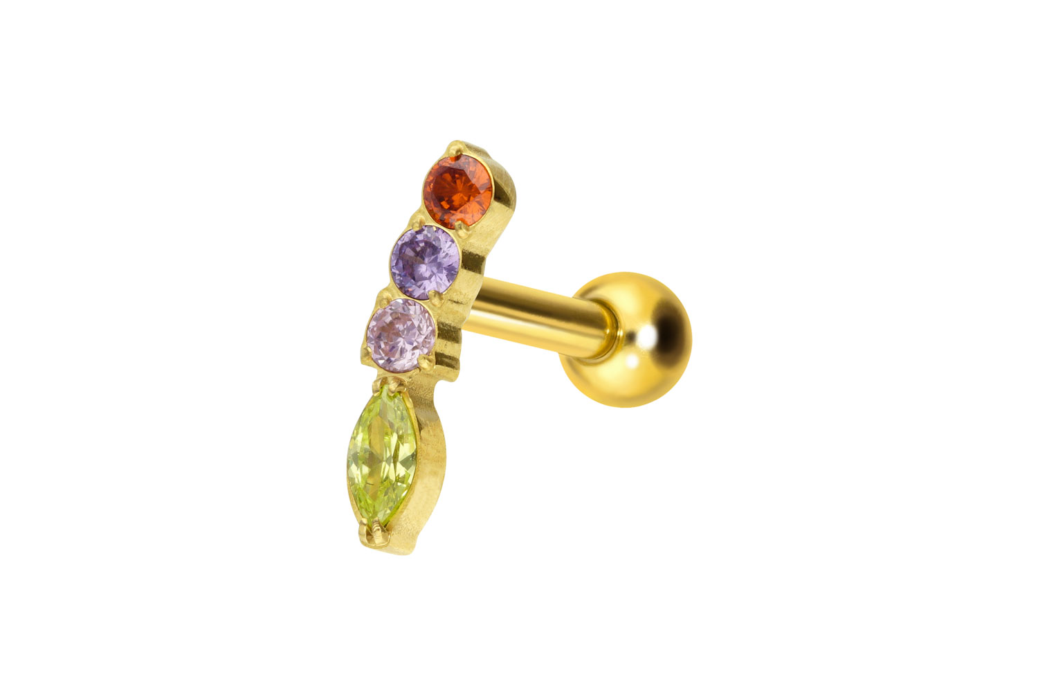 Titanium ear piercing with internal thread MULTICOLORED CRYSTAL ARCH