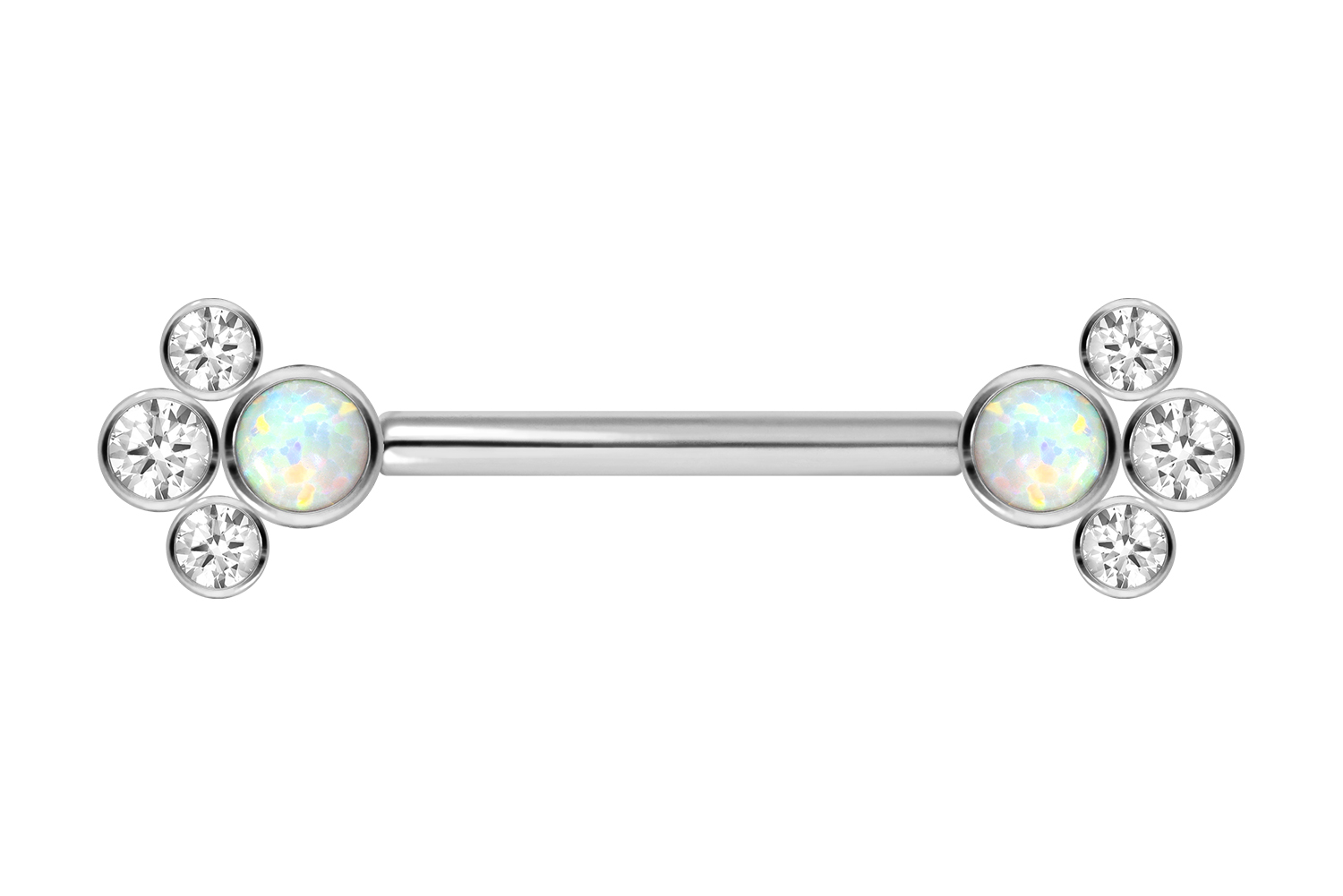 Titanium barbell with push pin SYNTHETIC OPAL + 3 CRYSTALS