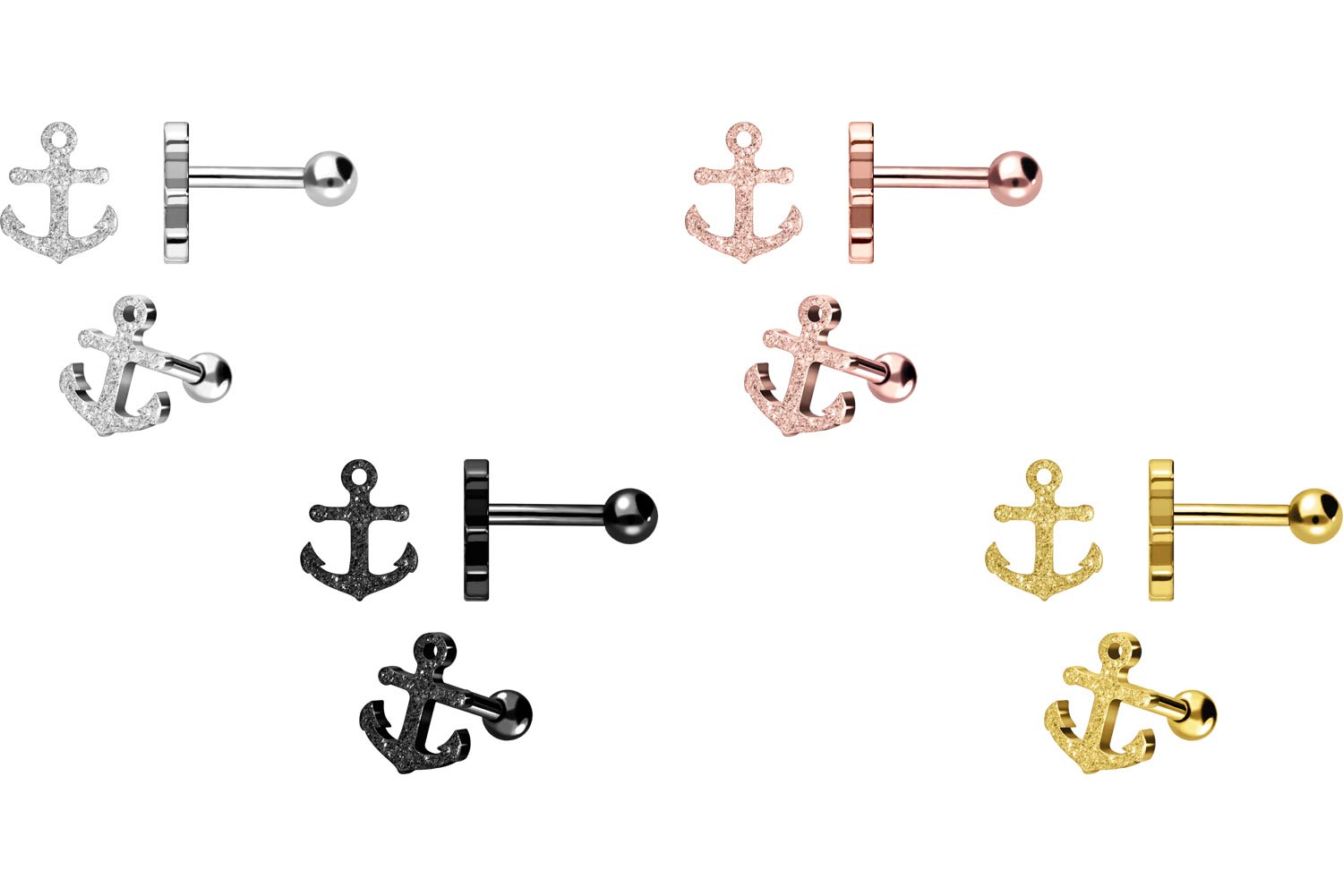 Surgical steel ear piercing ANCHOR + DIAMOND LOOK