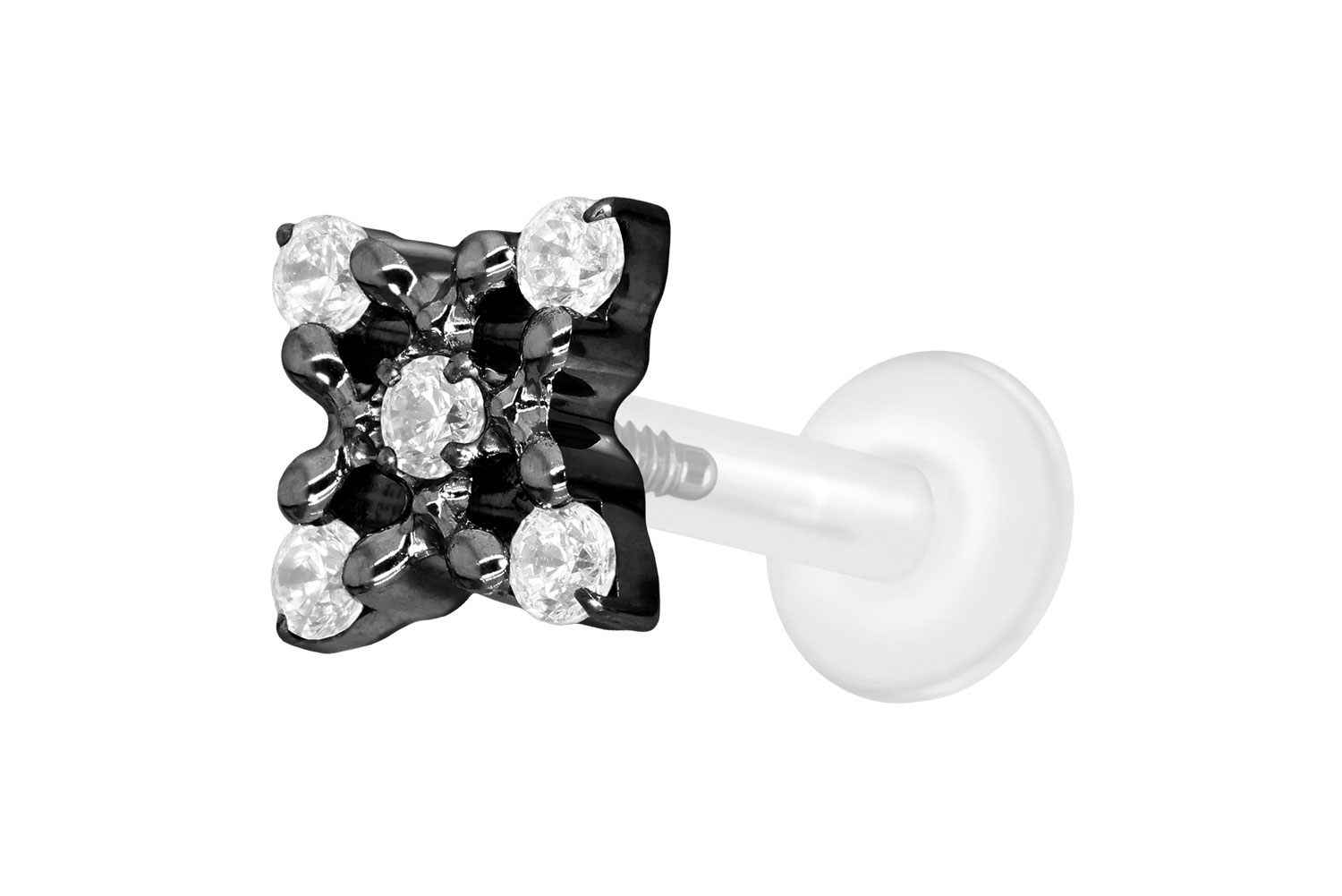 PTFE labret with internal thread + titanium attachment CRYSTAL FLOWER