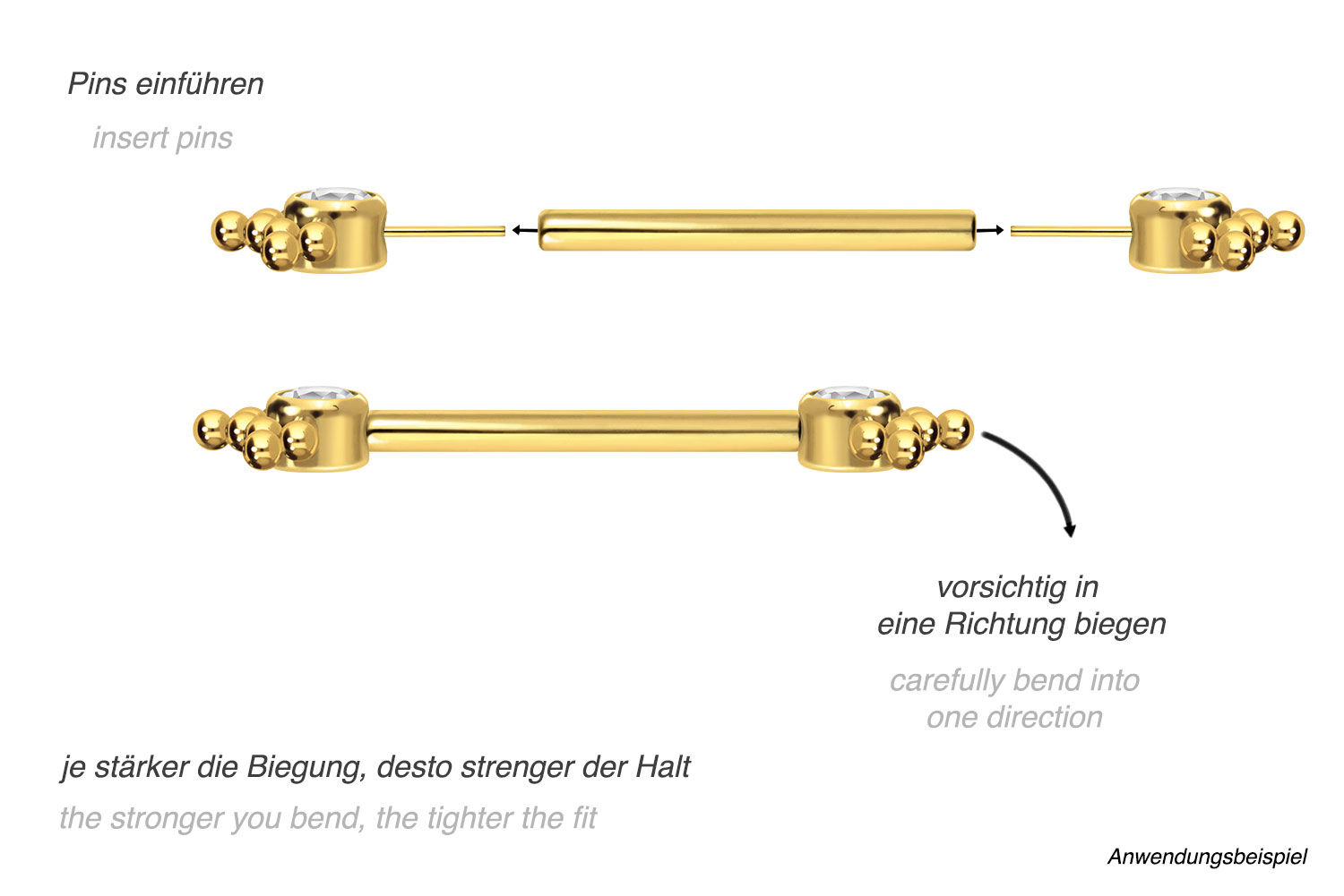 Titanium barbell with push fit CRYSTAL + 3 SPHERICAL TRIANGLES