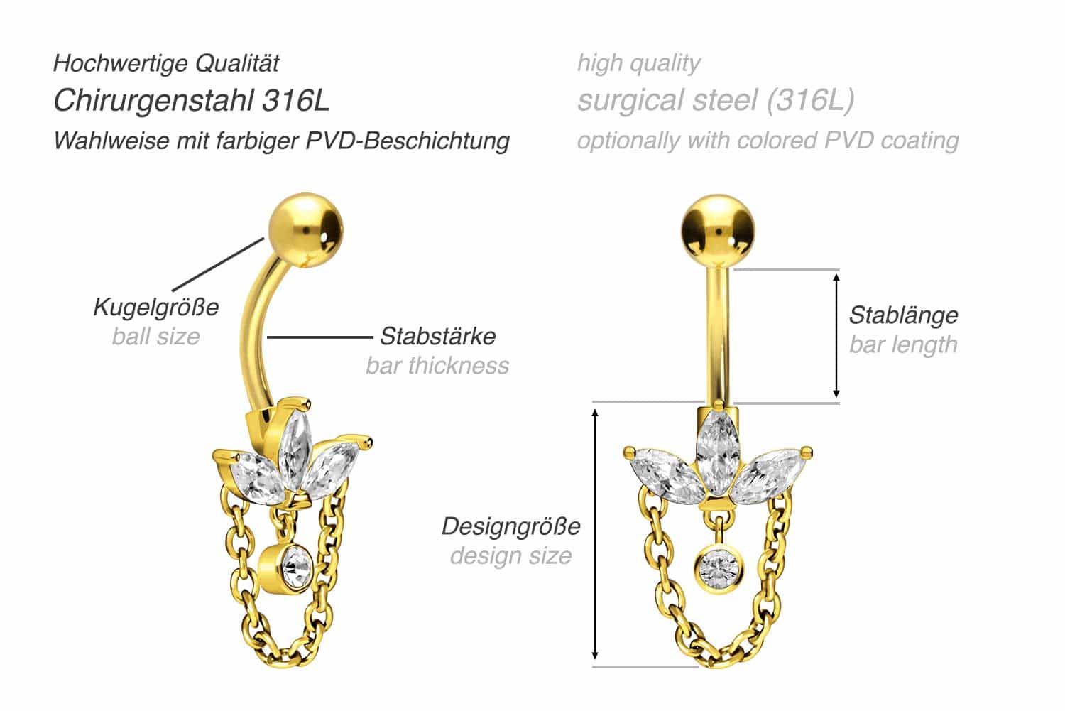 Chirurgenstahl Bananabell mit Brass-Design LOTUSBLÜTE + KETTE ++SALE++