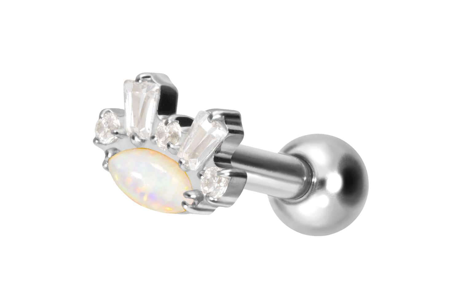 Titanium ear piercing with internal thread SYNTHETIC OPAL + CRYSTALS