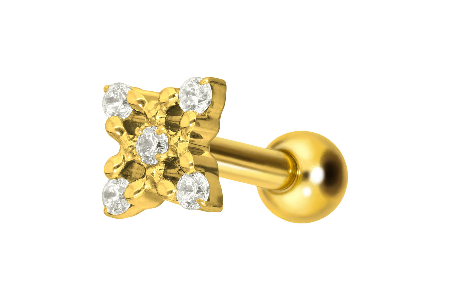 Titanium ear piercing with internal thread CRYSTAL FLOWER