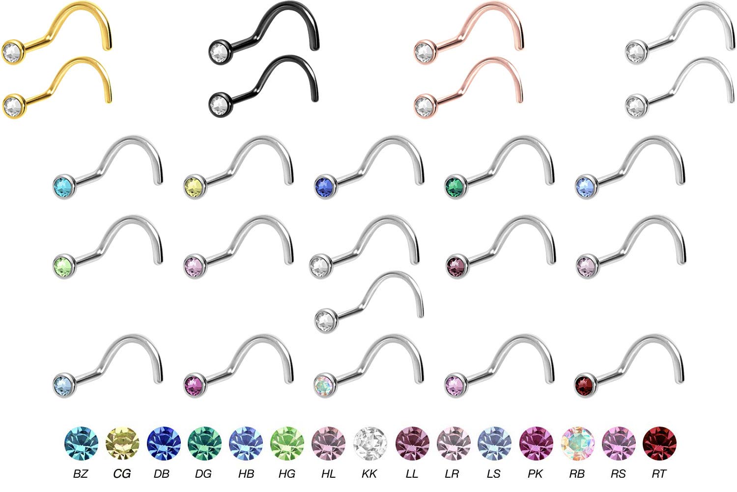 Titanium nose stud spiral FLAT CYSTAL DISC