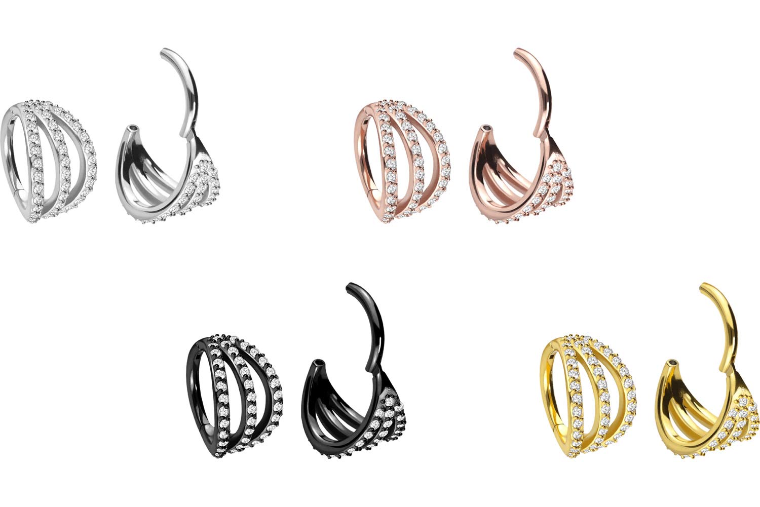 Surgical steel segment ring clicker 3 RINGS + SETTED CRYSTALS