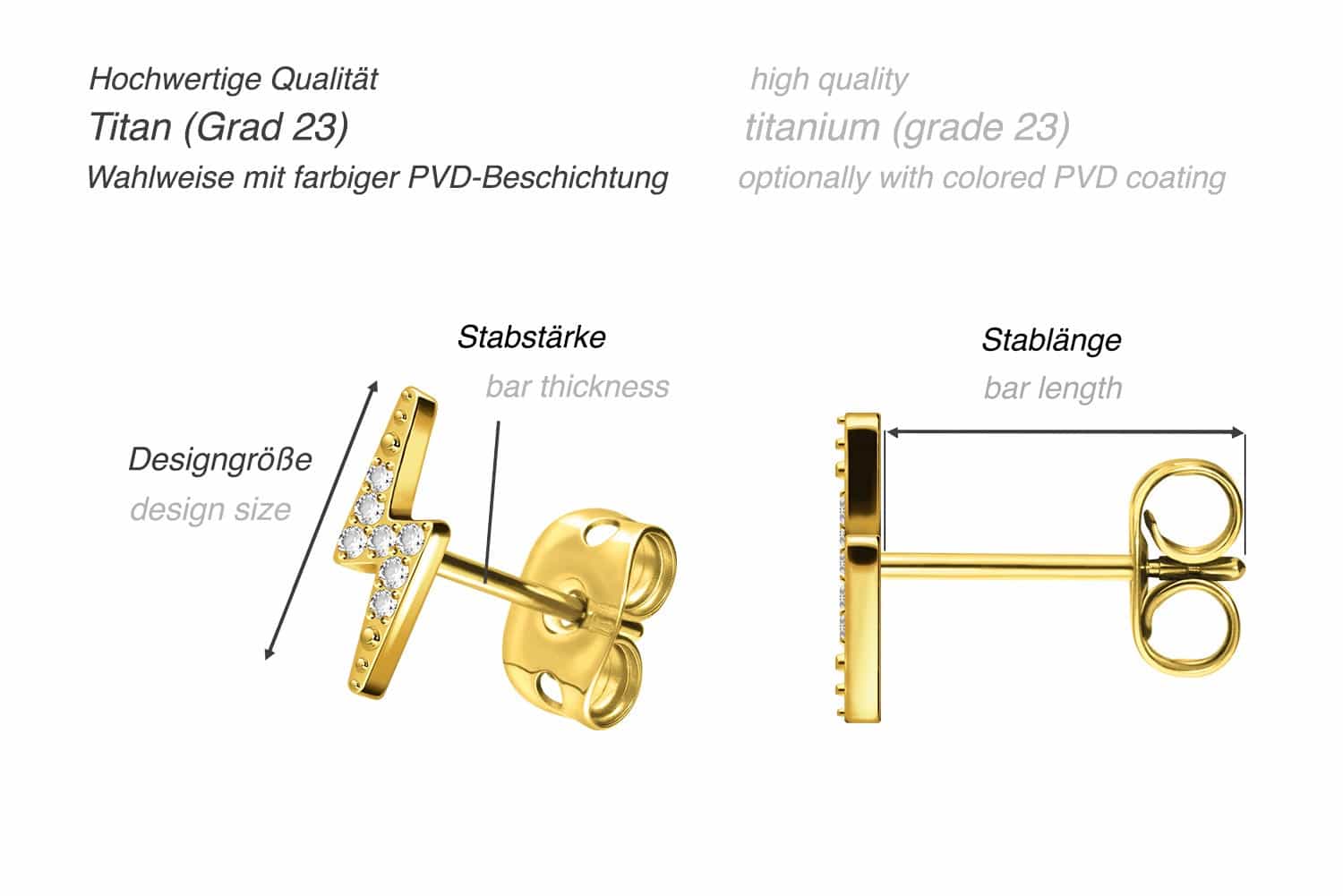 Titan Ohrstecker BLITZ + EINGEFASSTE KRISTALLE