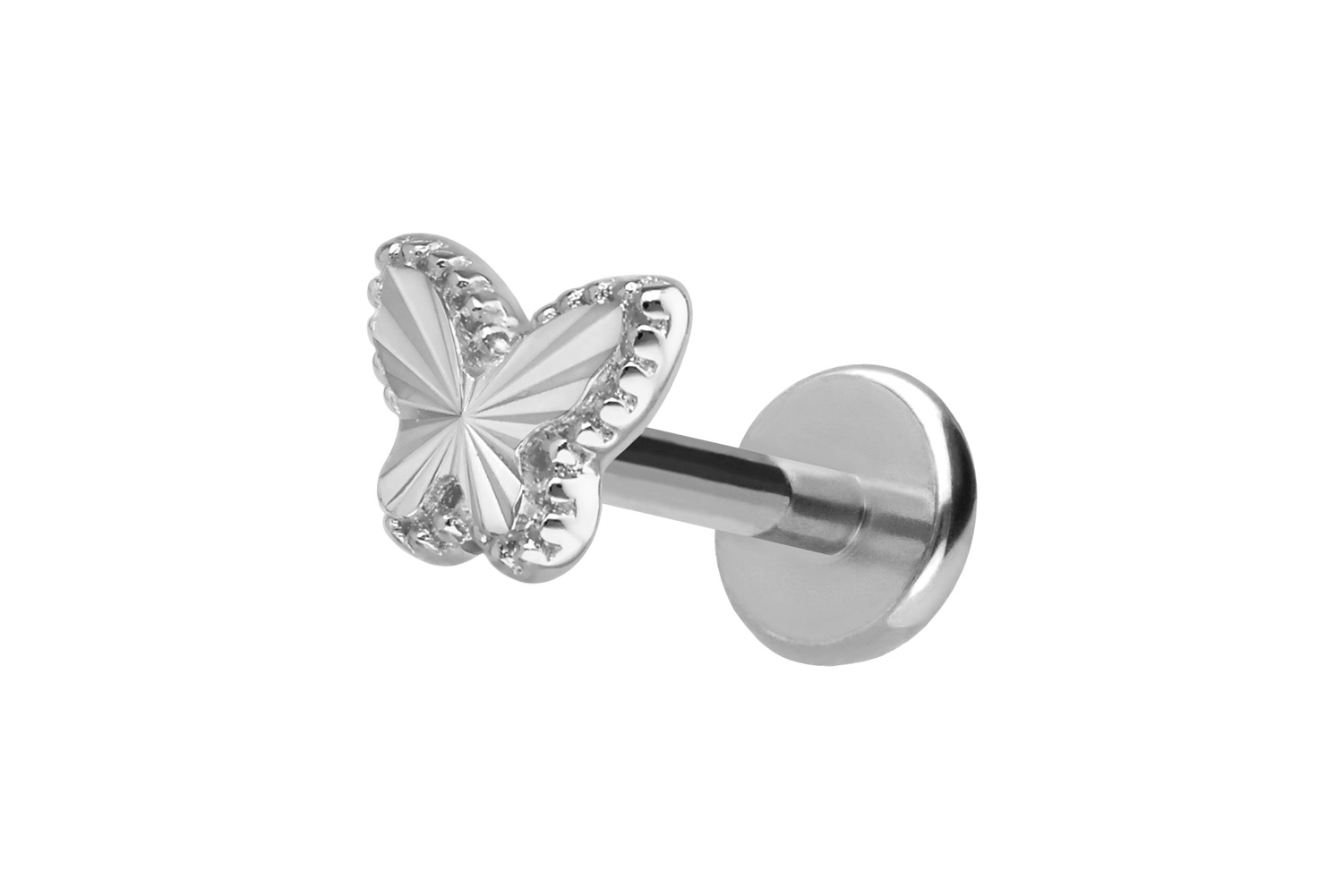 Titanium labret with internal thread + 925 silver attachment BUTTERFLY