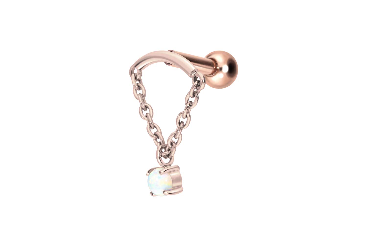 Titanium ear piercing with internal thread ARCH + CHAIN + SYNTHETIC OPAL