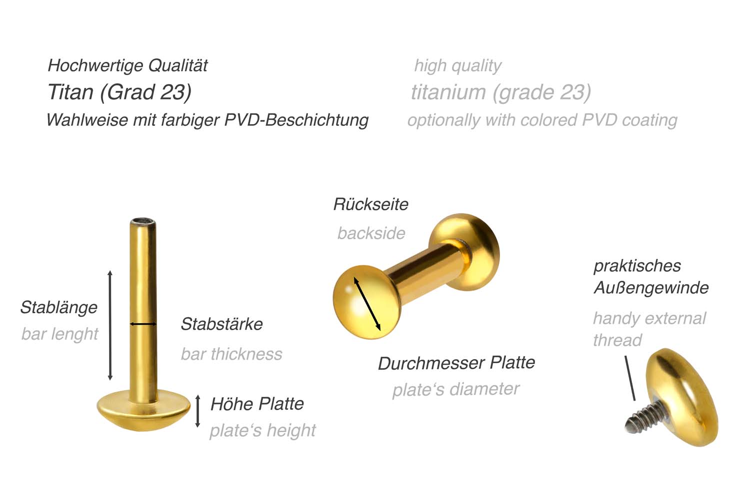 Titanium labret with internal thread FLAT DISC