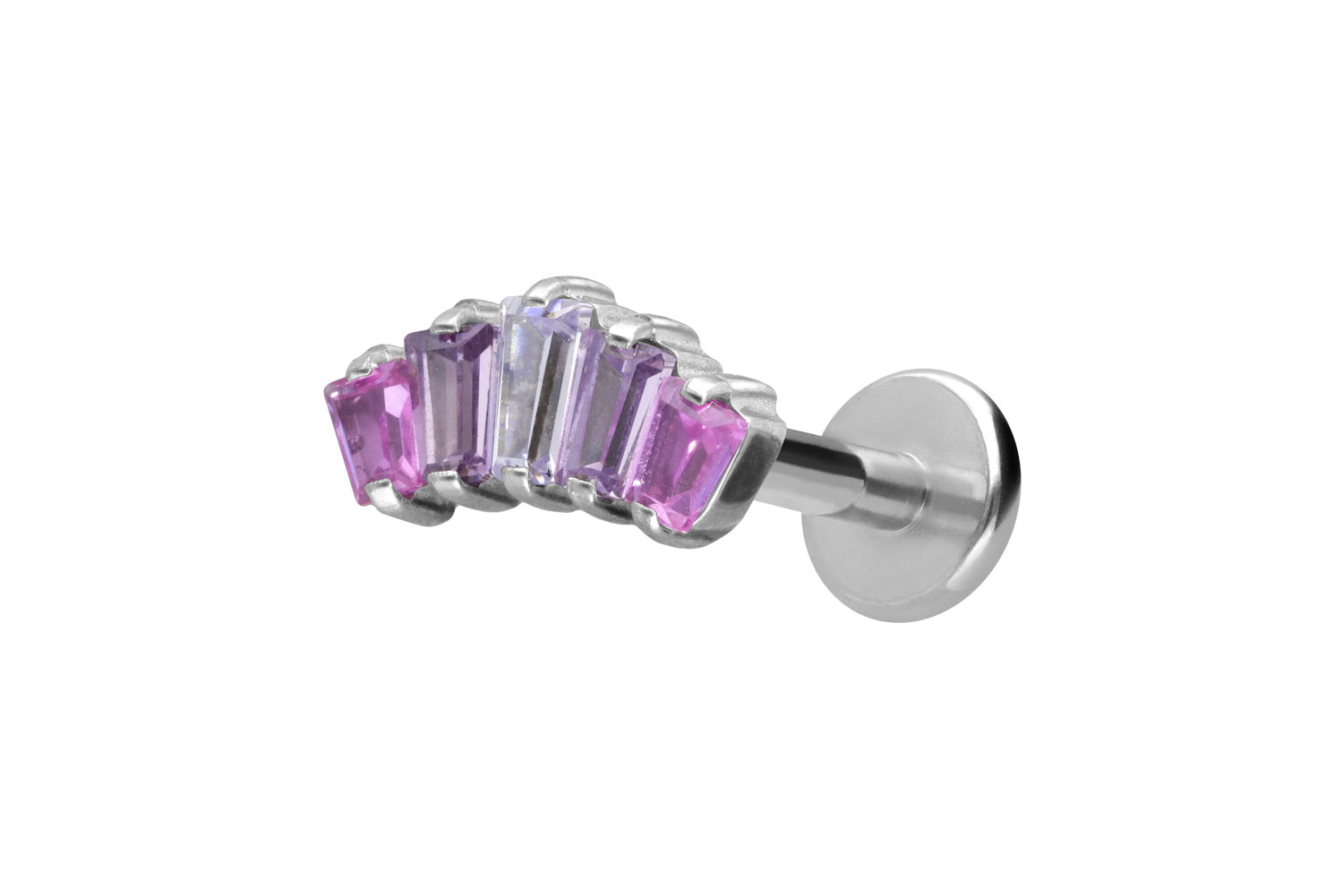 Titanium labret with internal thread 5 SETTED CRYSTAL RECTANGLES