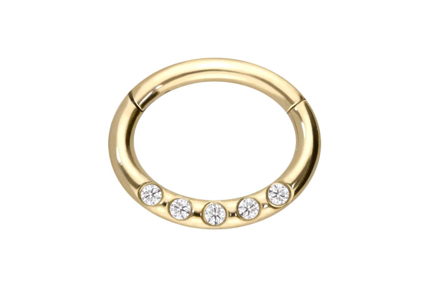 18 carat gold segment ring clicker OVAL + 5 MOISSANITES
