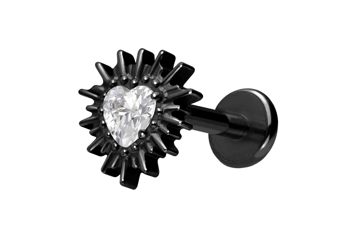 Titanium labret with push fit CRYSTAL HEART + SUNRAYS