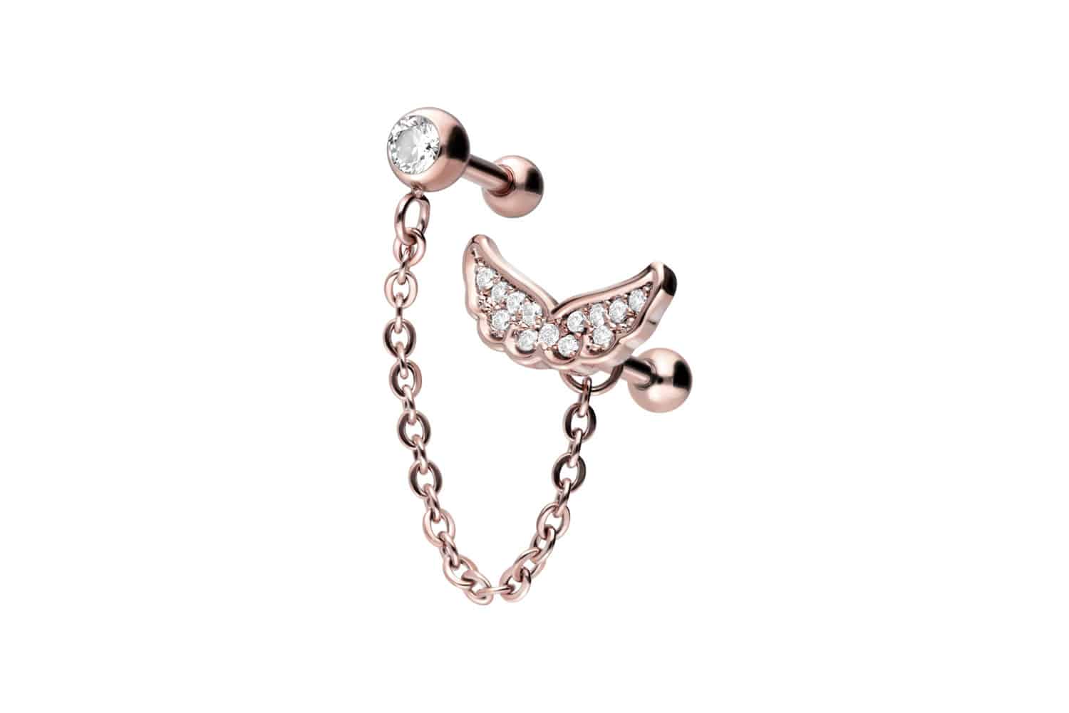 Chirurgenstahl Ohrpiercing KRISTALLFLÜGEL + KETTE