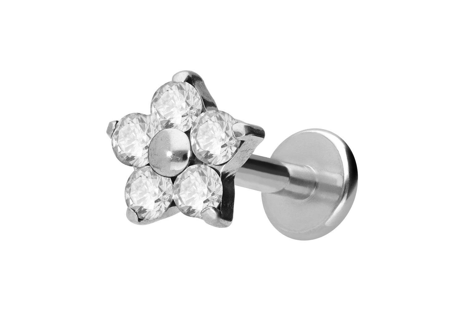 Titanium labret with internal thread CRYSTAL FLOWER