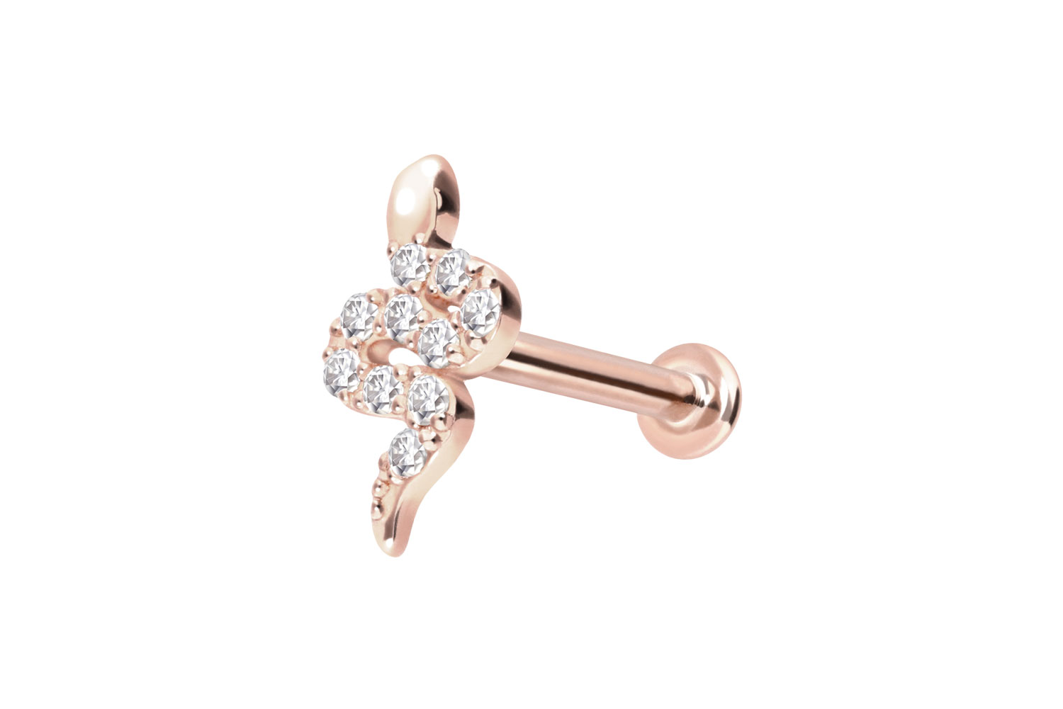 14 carat gold labret with push fit MOISSANITE SNAKE