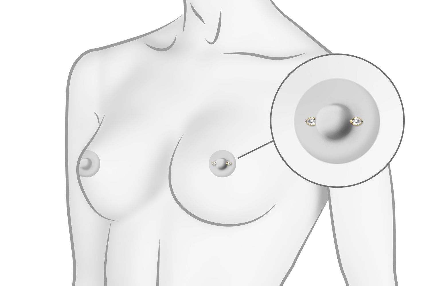 Titanium nipple piercing with internal thread CRYSTAL DROP
