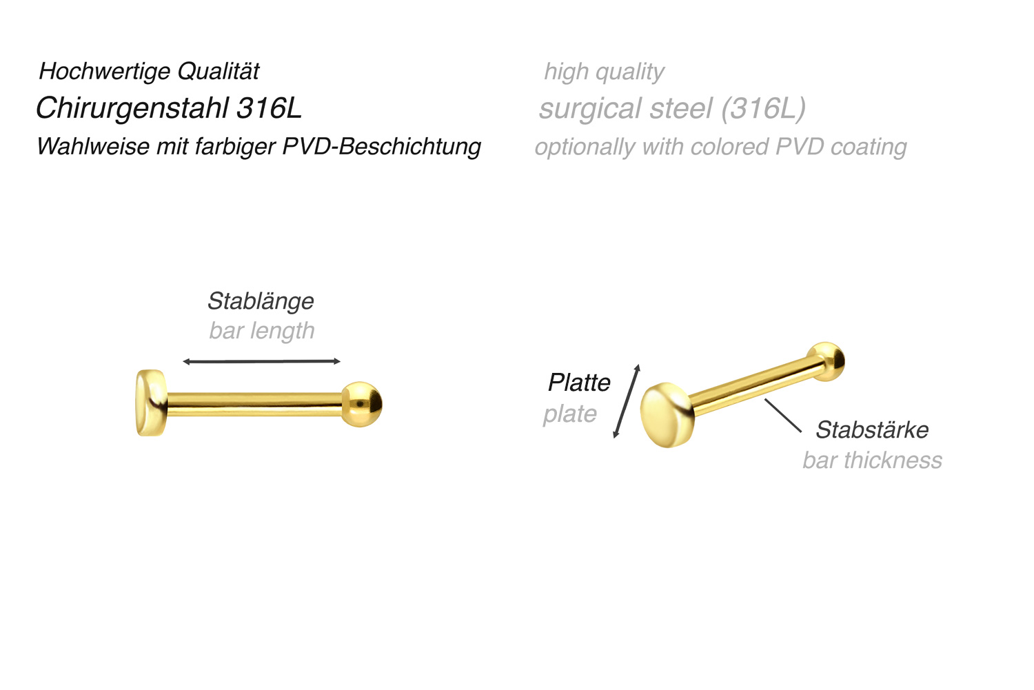 Chirurgenstahl Nasenstecker Pin PLATTE