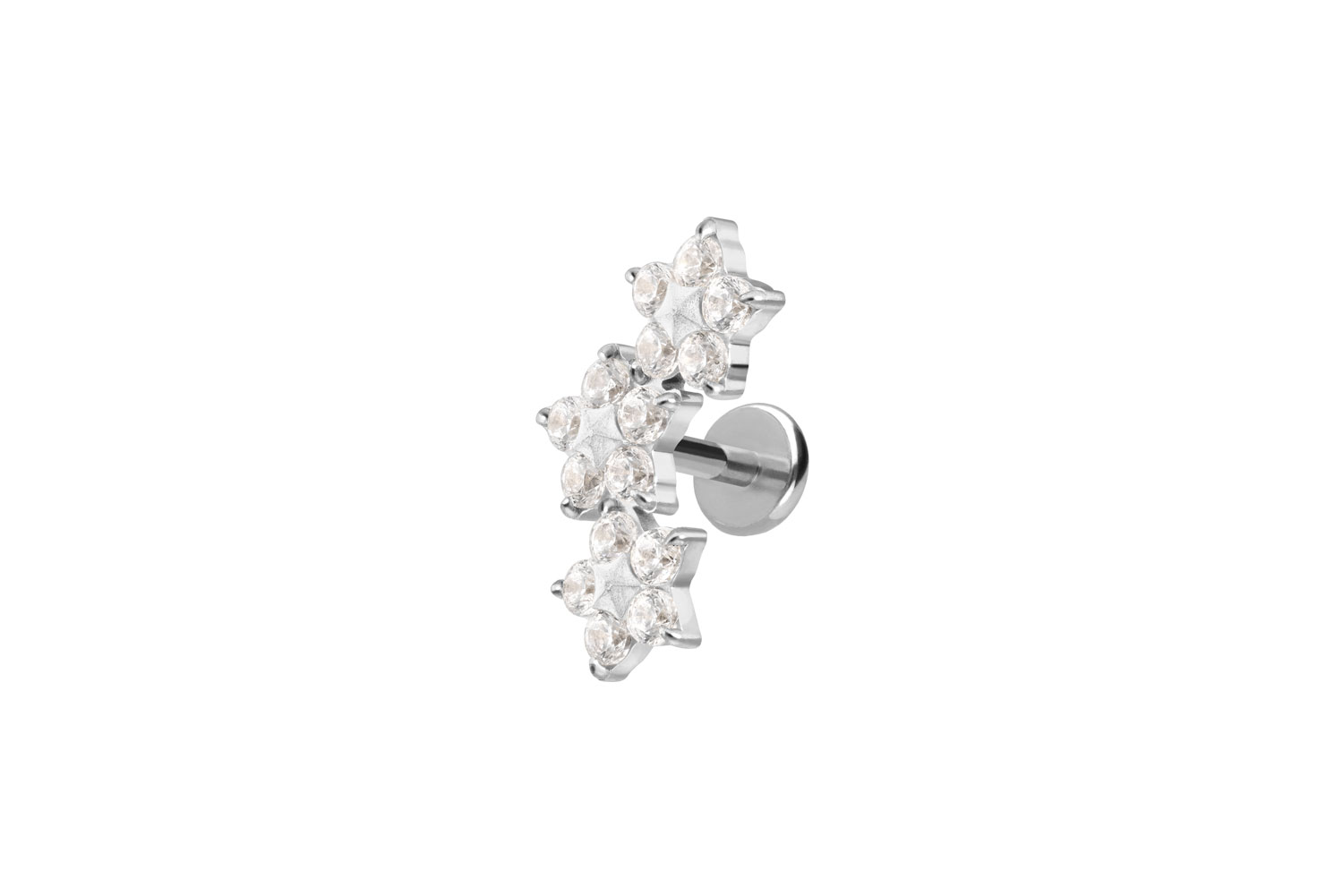 Titanium labret with push fit 3 CRYSTAL FLOWERS
