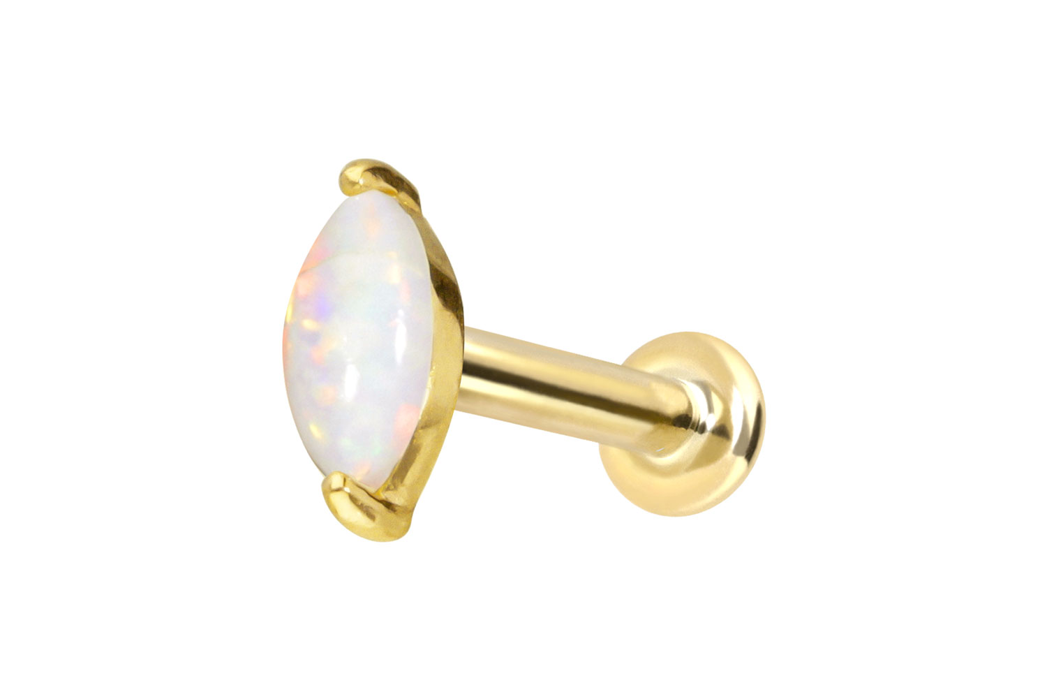 14 Karat Gold Labret mit Innengewinde OVALER SYNTHETISCHER OPAL