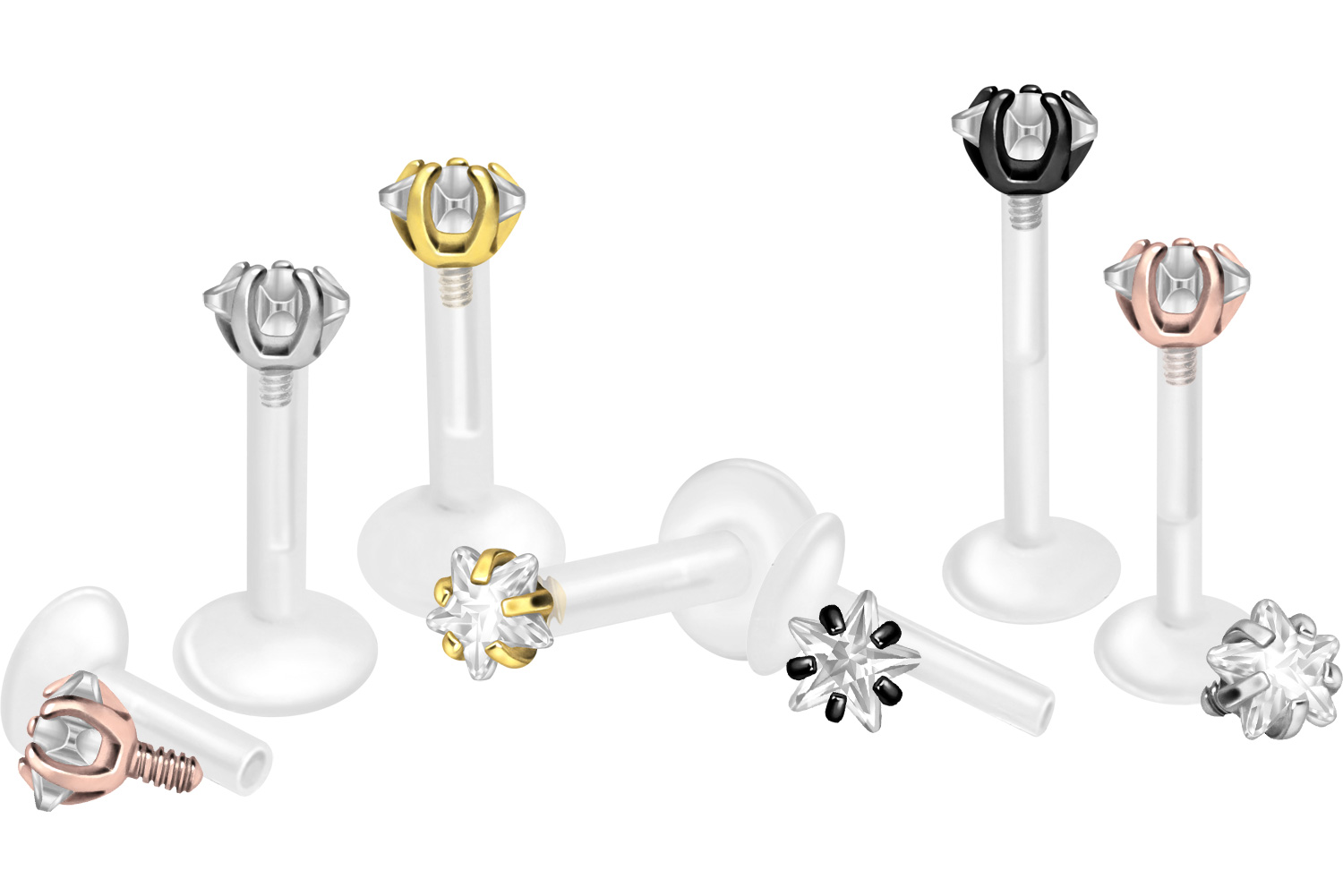 PTFE Labret mit Innengewinde + Titan-Aufsatz EINGEFASSTER KRISTALLSTERN