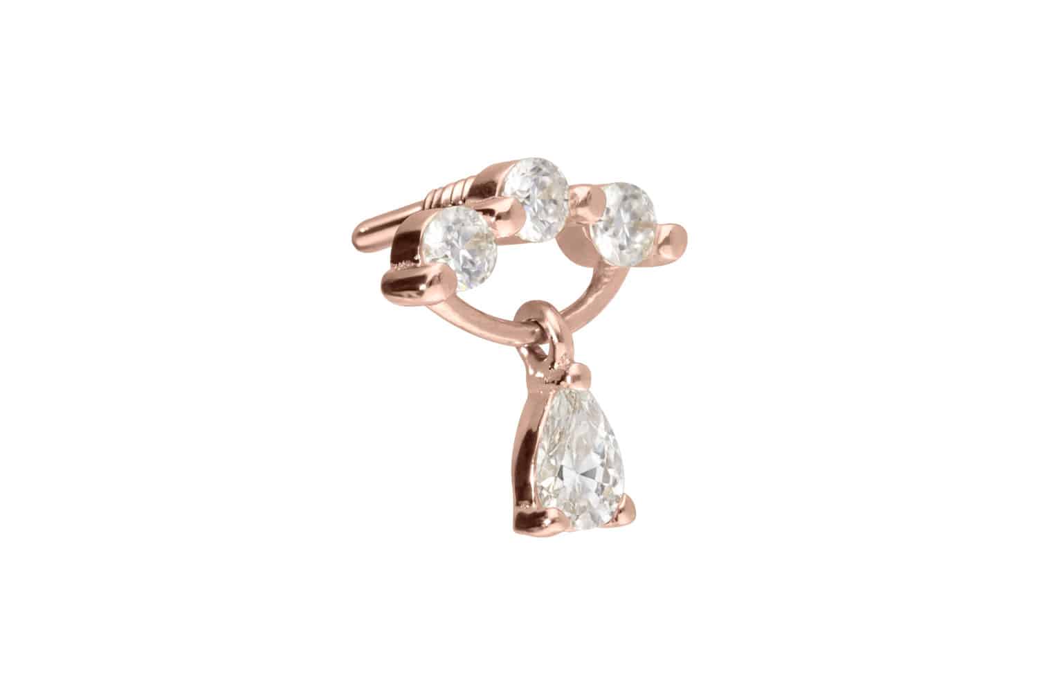14 carat gold screw-in attachment with external thread MOISSANITE ARCH + MOISSANITE DROP