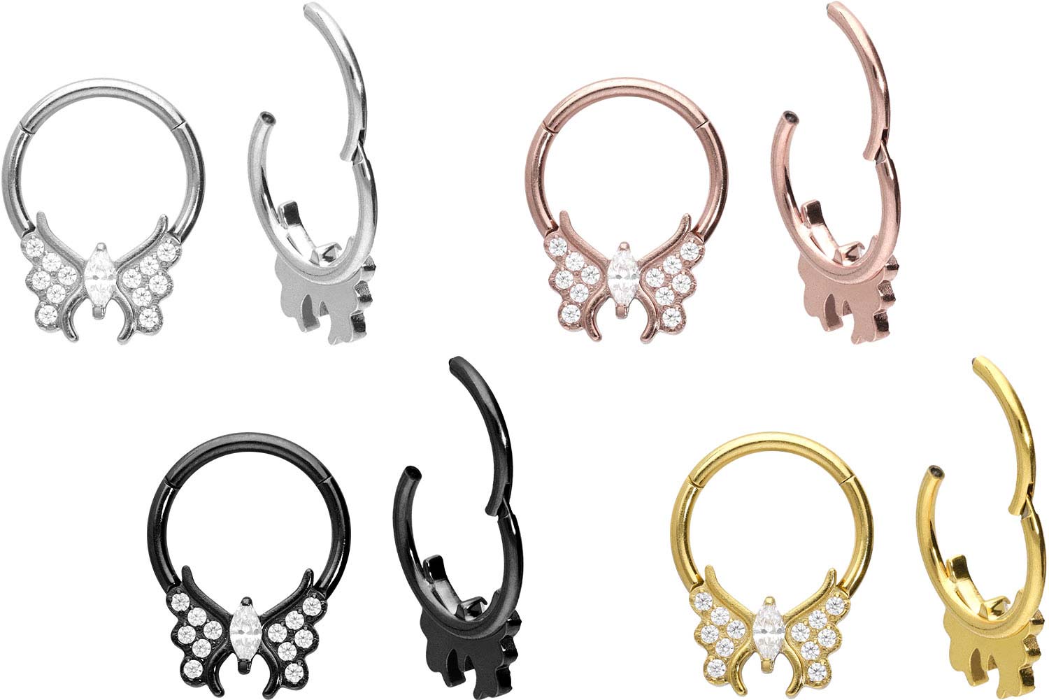 Titanium segment ring clicker CRYSTAL BUTTERFLY