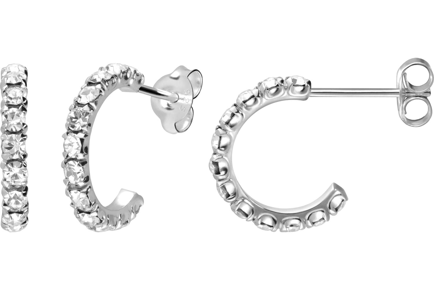 925 silver ear studs PLATINIZED + OPEN RING WITH CRYSTALS