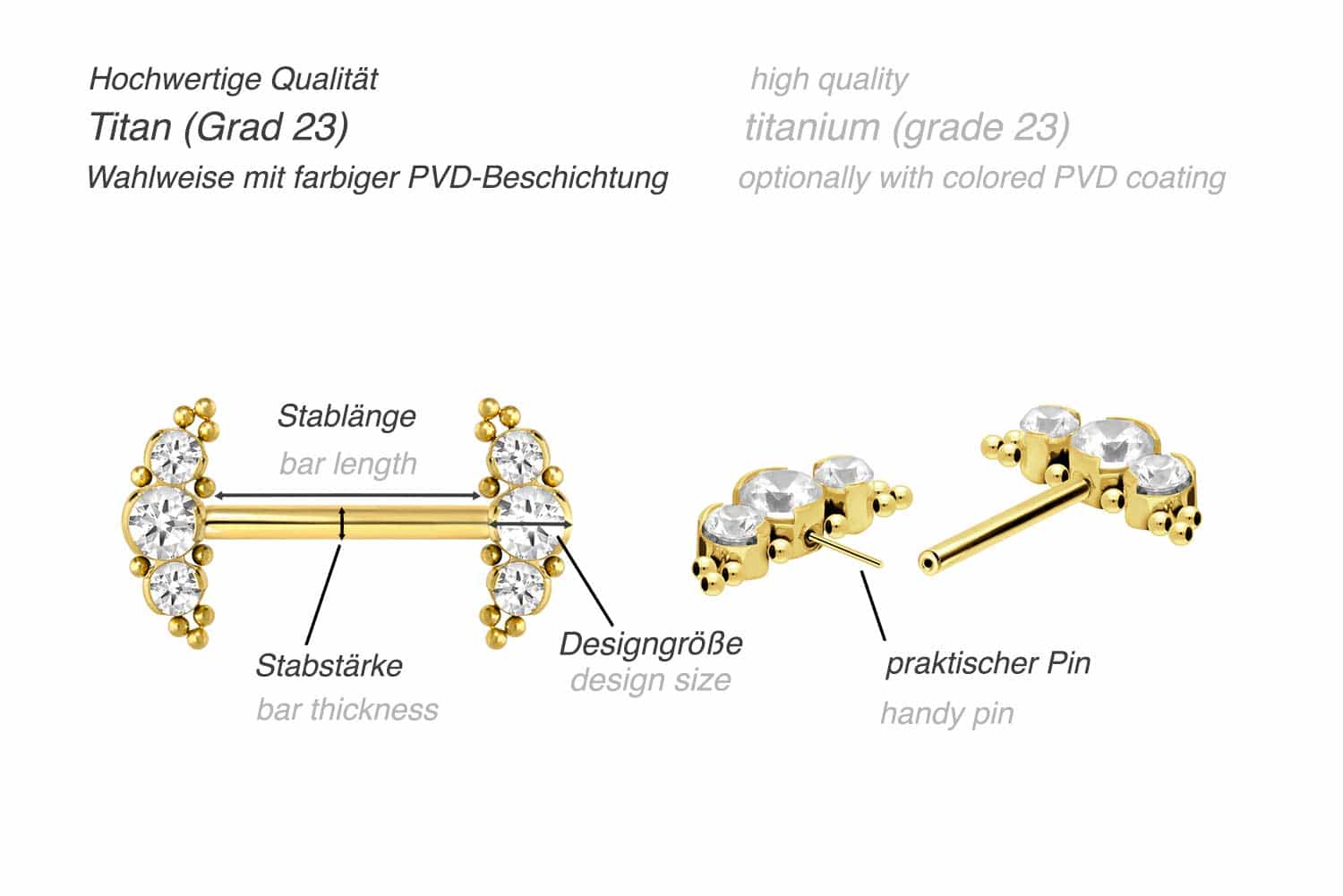 Titan Barbell mit Push Fit 3 KRISTALLE + KUGELN