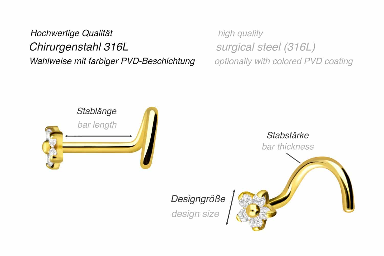 Chirurgenstahl Nasenstecker Spirale KRISTALLBLUME