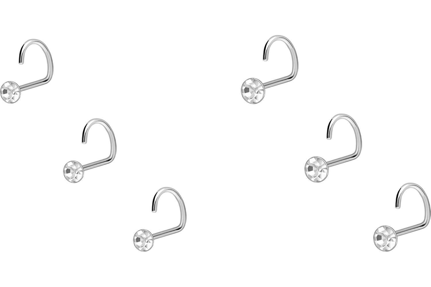 SET 925 silver nose stud spiral CRYSTAL