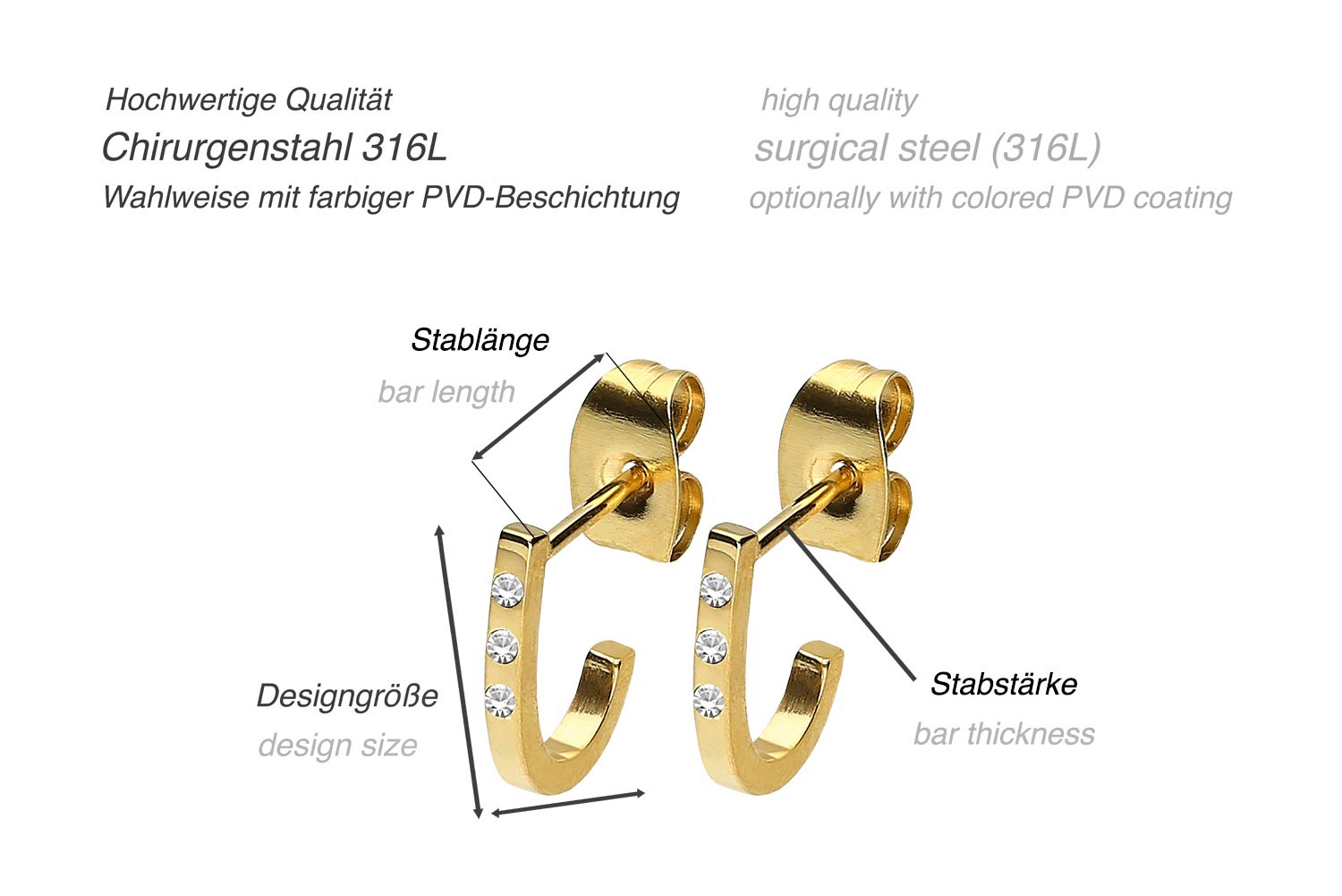 Chirurgenstahl Ohrstecker DREI KRISTALLE ++SALE++