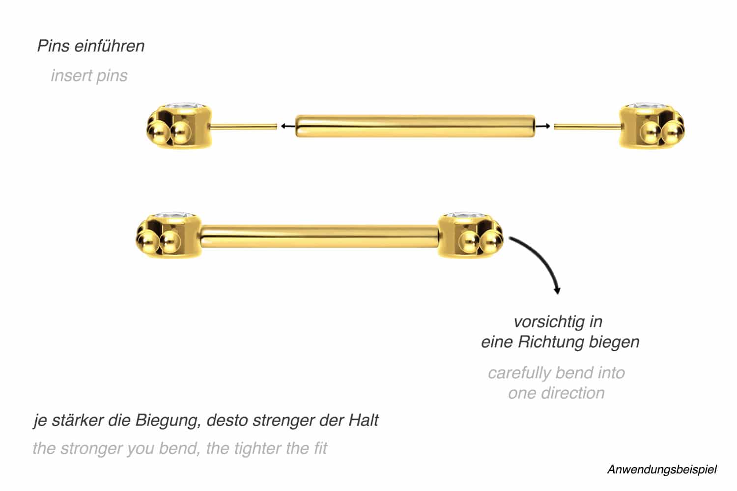 Titanium barbell with push fit CRYSTAL + 2 SPHERICAL TRIANGLES