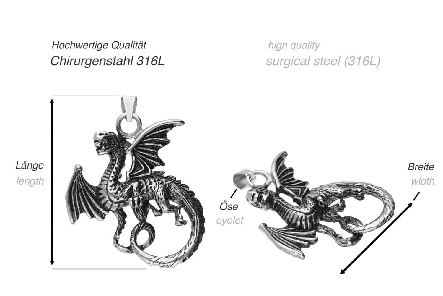 Surgical steel pendant DRAGON