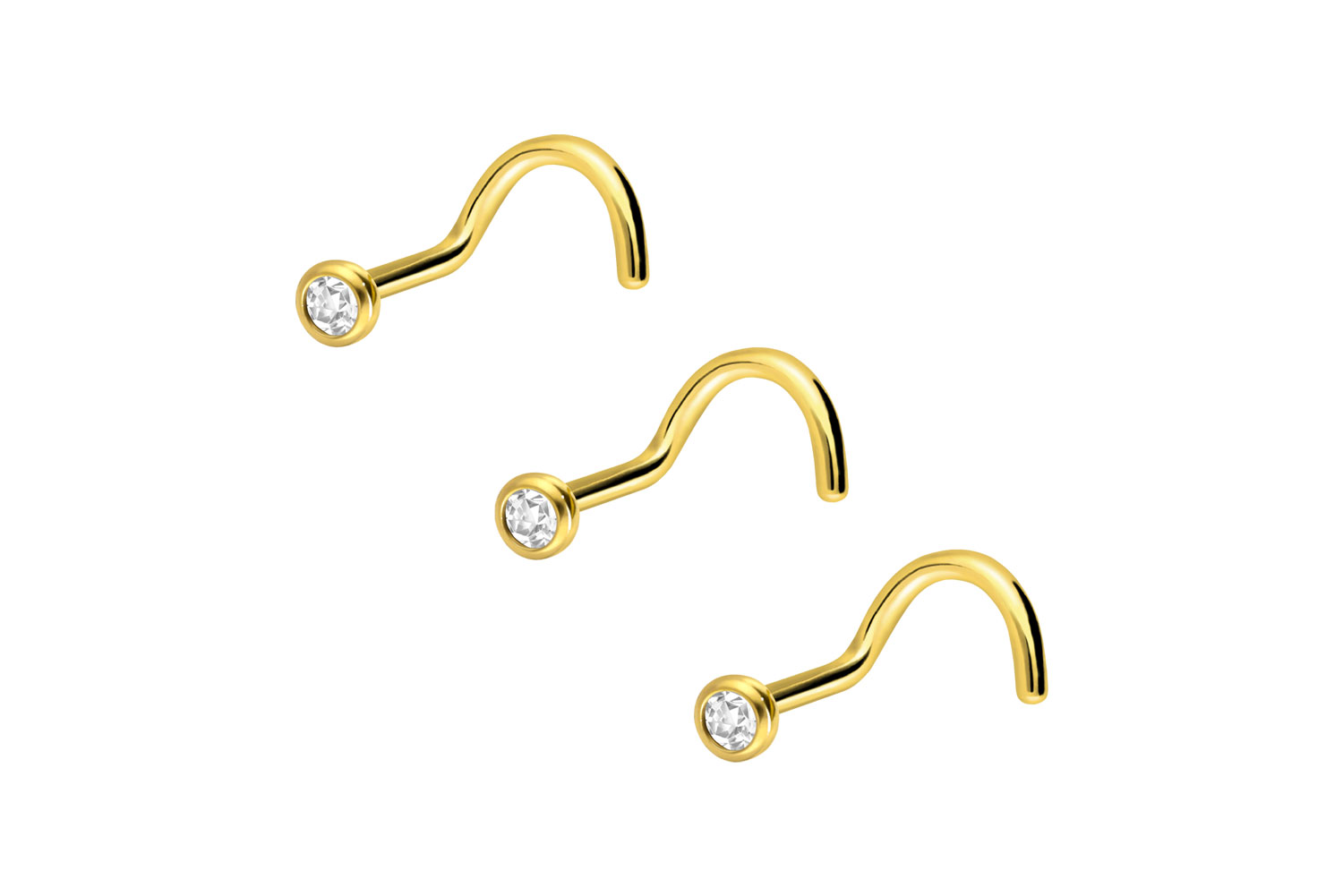 3er Set Titan Nasenstecker Spirale KRISTALL