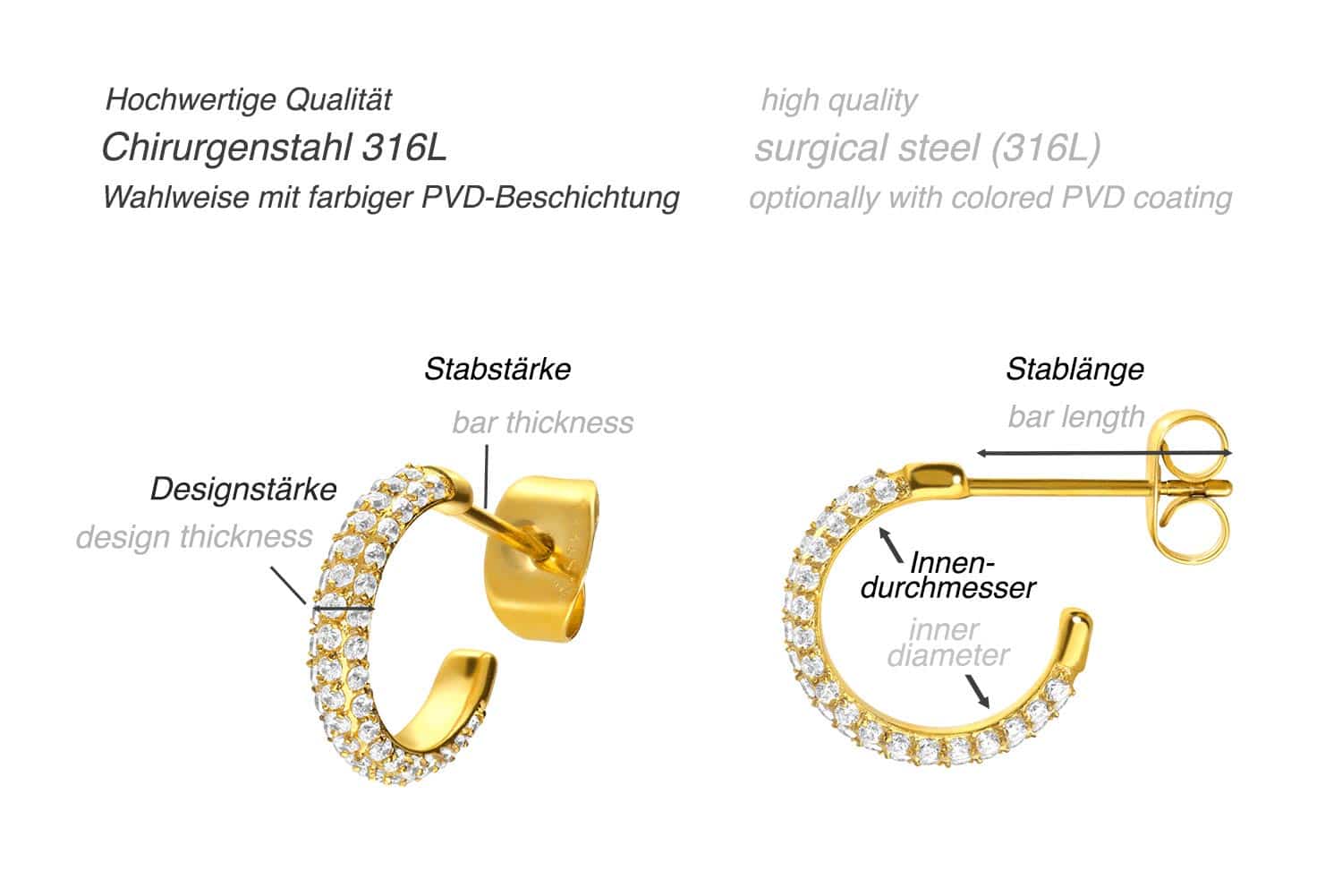 Chirurgenstahl Ohrstecker KRISTALLRAND