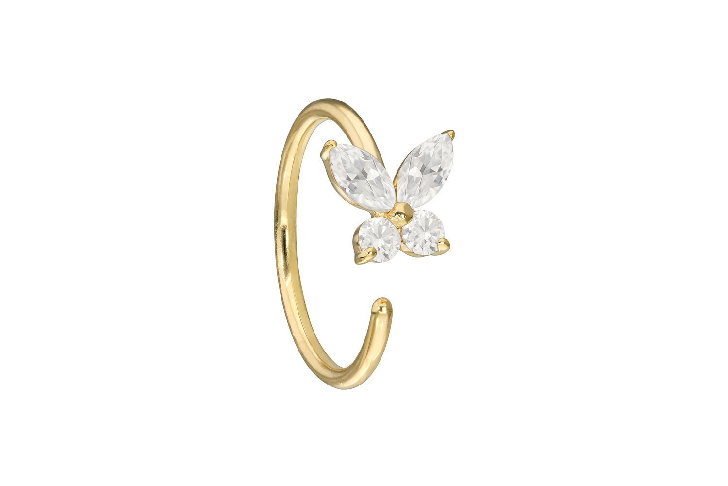 14 Karat Gold Nasenring MOISSANIT-SCHMETTERLING - biegbar