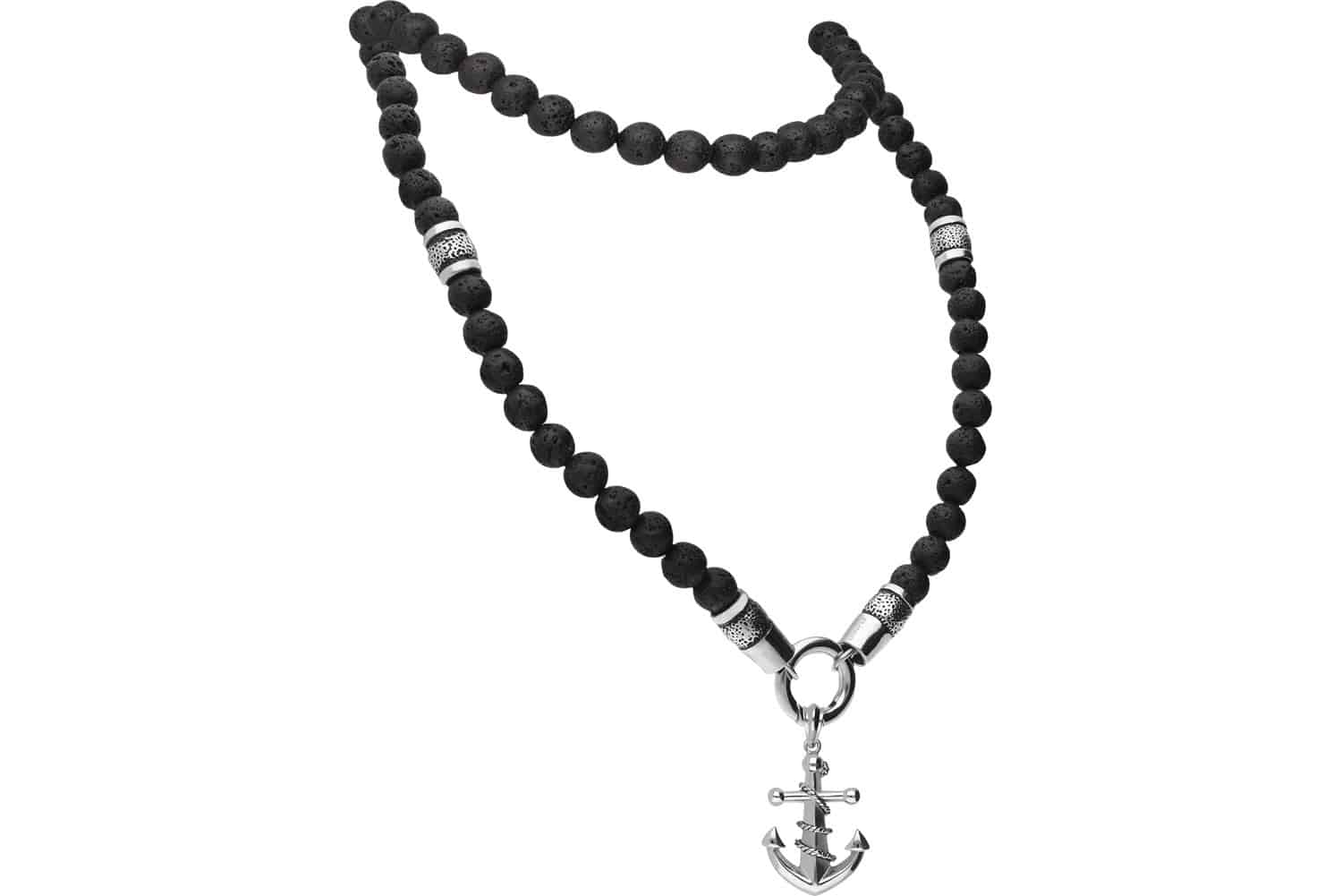 SET Lava stone ball chain + surgical steel pendant ANCHOR