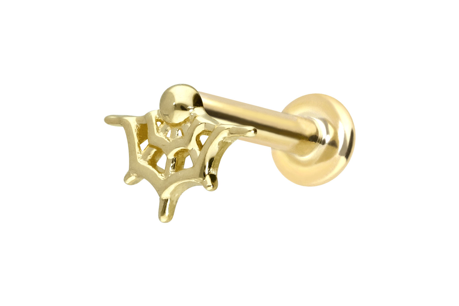 14 carat gold labret with push fit SPIDERWEB