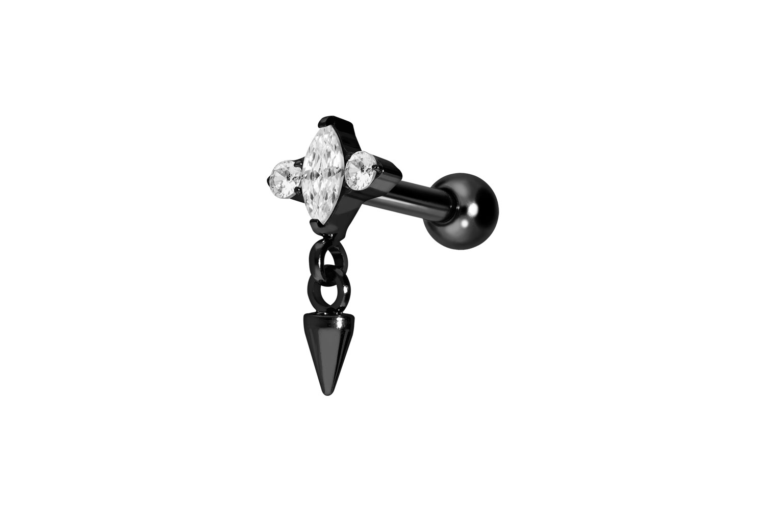 Titanium ear piercing with internal thread SETTED CRYSTALS + CONE