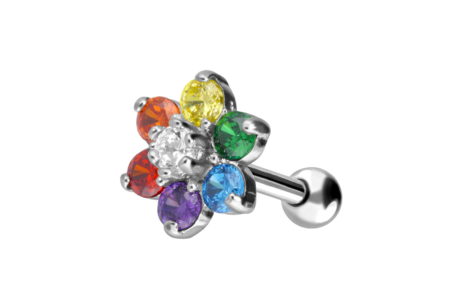 Chirurgenstahl Ohrpiercing BUNTE KRISTALLBLUME