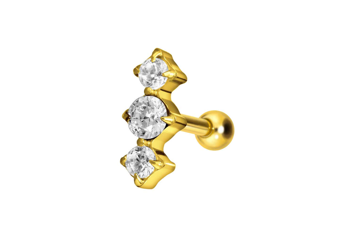 Titan Ohrpiercing mit Innengewinde 3 EINGEFASSTE KRISTALLE