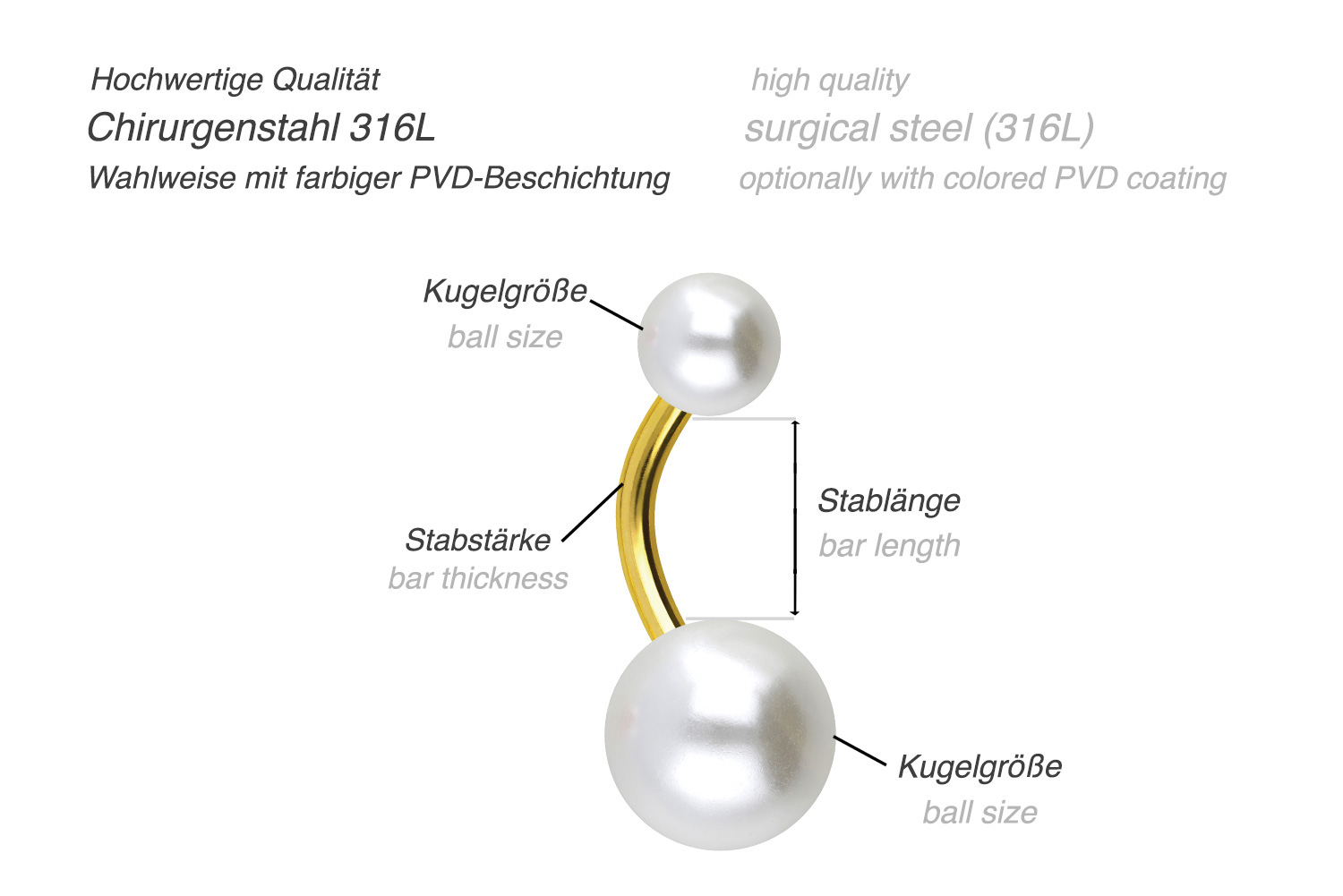 Surgical steel bananabell SYNTHETIC PEARLS