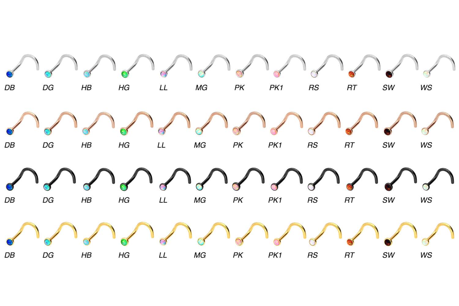 Chirurgenstahl Nasenstecker Spirale DISC + SYNTHETISCHER OPAL ++SALE++