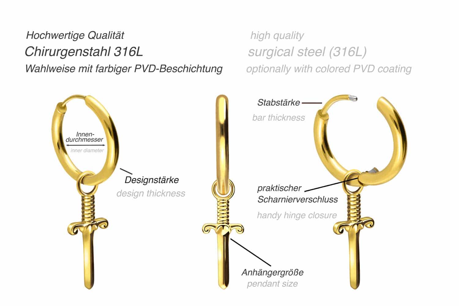 Chirurgenstahl Ohrclicker Creolen SCHWERT