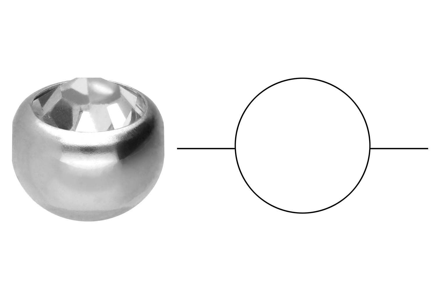 Chirurgenstahl Schraubkugel KRISTALL - zwei Seitengewinde