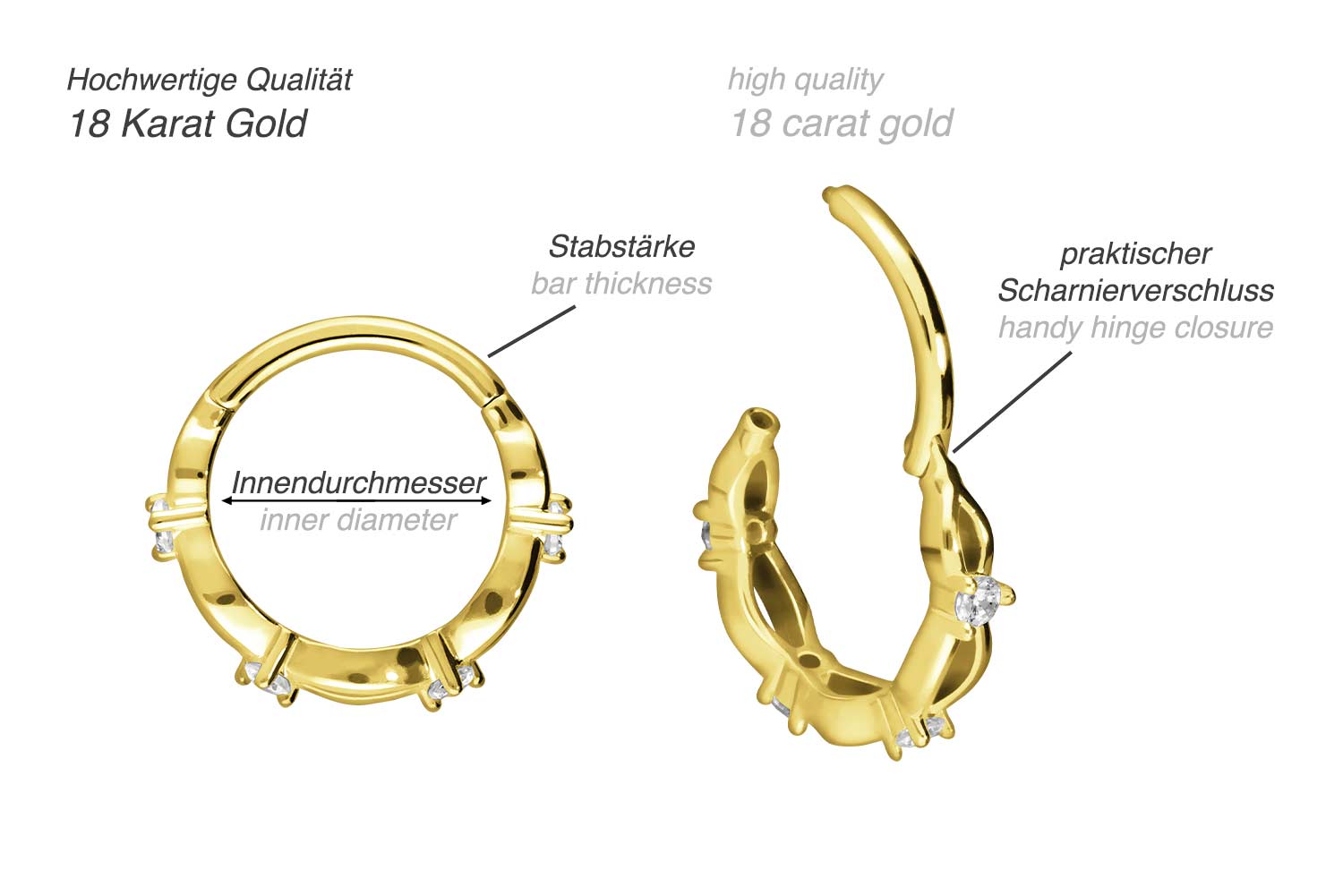 18 Karat Gold Segmentring Clicker DOPPELT GEDREHT + KRISTALLE